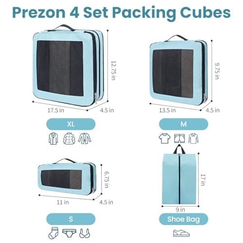 Prezon Large Compression Packing Cubes, Full Open Visible Design， Expandable Packing Organizer with Travel Shoe Bag for Suitcase & Backpack, 4 Set Lightweight Travel Bags for Vacation & Camping — view 3