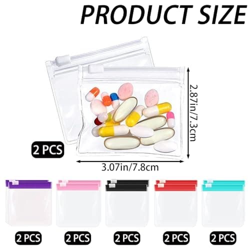 Reusable Pill Pouch Bags, 12 Pack Mini Slide Lock Medicine Storage Bags, Travel Pill Organiser Zippered EVA Pouches, for Tablets Vitamins Jewellery Coins — view 2