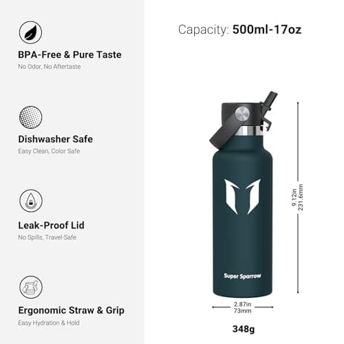 Sparrow Insulated Water Bottle Kids 500ml Metal Drinks Bottle with Straw — view 3