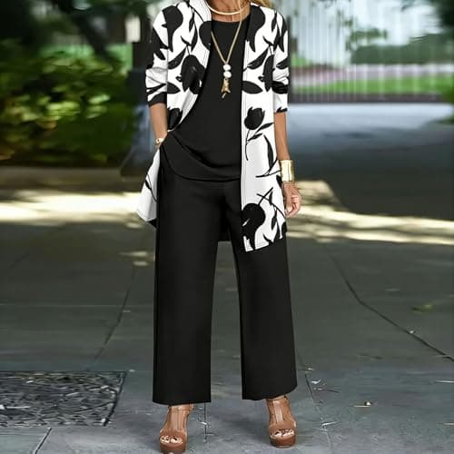 Leisure Wear Sets for Women Uk 3 Piece Outfits Long Sleeve Jacket Vest Top Wide Leg Trousers Co Ord Sets Casual Slim Tracksuit Set Floral Comfy Loungewear Elegant Travel Outfits — view 2