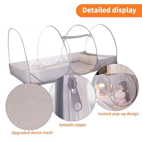 RNPKZ Foldable Mosquito Net, Ultra Light Pop Up Mosquito Net, Family Mosquitos Nets Bed, Single Bed MosquitoNet with Zip, Easy Setup Fine Mesh Fly Nets Tent for Home, Dorm, Camping, Travel and Outdoor — view 3