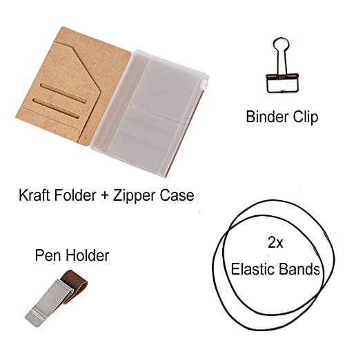 Passport Size Travelers Notebook Accessories Kit - Kraft File Folder, Zipper Case, Pen Holder, Binder Clip and 2 Elastic Bands — view 2