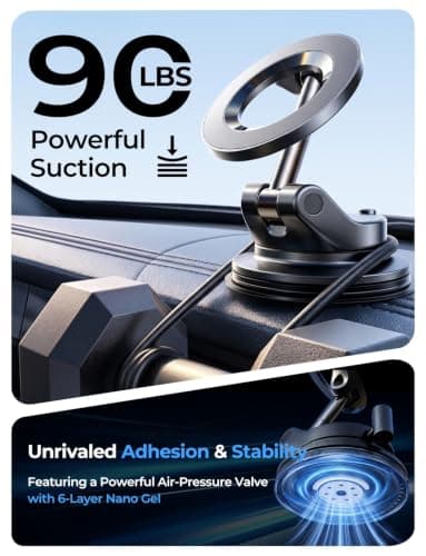 LISEN for Magsafe Car Mount |3800gf Strong Magnet+22xN55| Magnetic Phone Holder for Car Phone Holder Magnetic Vacuum Mobile Magnet Phone Holder iPhone Car Phone Mount for iPhone 17-12,Black — view 4