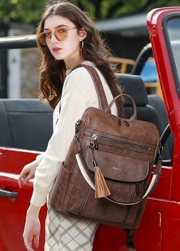 Shrrie Laptop Backpack for Women 15.6 inch,Travel Leather Backpack Purse Nurse Teacher Carry on Backpack,College Business Work Casual Daypack,Crazy Horse Brown01 — view 2