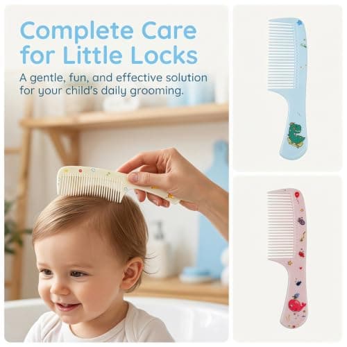 Baby Hair Brush and Comb Set, Cute Toddler Hair Brush Kids Hairbrush, Fine Tooth Detangling Comb and Rat Tail Parting Comb for Newborn Girls Boys, Childrens Hair Styling Products — view 5