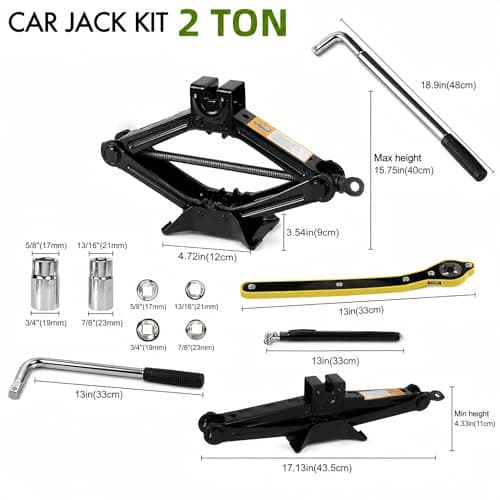 2 Tonne Scissor Jack Kit for Car SUV Universal Tyre Change Tool Set with Ratchet Wrench, Lug Nut Wrench (17/19/21/23mm), Gloves & Bag, Emergency Roadside Recovery Lifting Kit for Vehicle Van — view 2