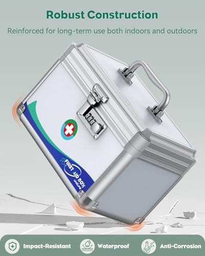 Uniclife Medicine Lock Box First Aid Box with Combination Lock & Handle Portable Medication Boxes Metal Lockable Medicine Storage Boxes, 25.4 x 15.2 x 16.5 cm — view 4