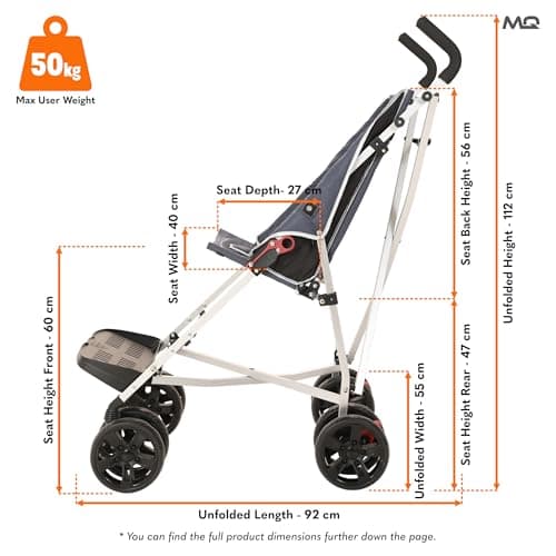 MobiQuip XL Disability Pushchair, Blue - Special Needs Stroller for Older Children up to 50kg - Lightweight Folding Aluminium Frame - Adjustable Footplate & 5-Point Harness - Smooth & Portable — view 2