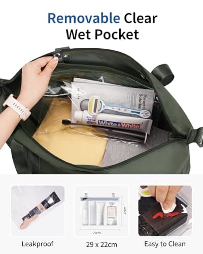 ECOHUB for Easyjet Cabin Bag 45x36x20, Underseat Foldable Travel Duffel Bag, Hand Luggage Holdall Bag for Airlines with Wet Pocket, Carry on Overnight Weekend Bag for Women Green Patent Pending — view 3