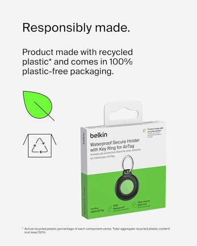 Belkin Waterproof Apple AirTag Secure Holder with Key Ring, Durable Scratch-Resistant AirTag Case, Protective AirTag Keychain Accessory for Keys, Pets, Luggage, Backpacks, and More - Black (1-pack) — view 6