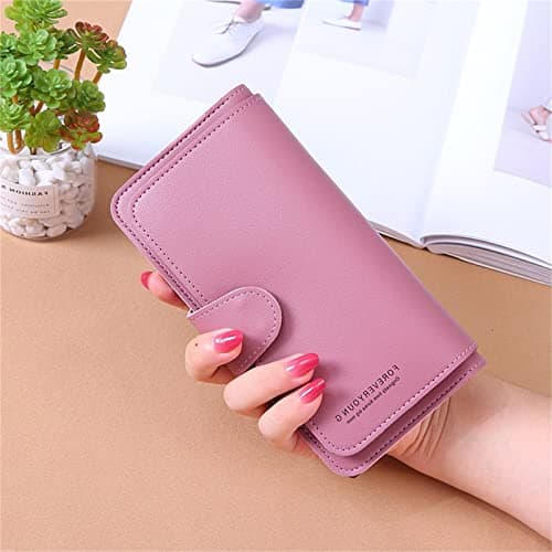Fashion Leather Long Solid Colour Zip Purse Multi Card ID Bag Ladies Purse Clutch Bag Large Wallet Organizer for Women Clasp (Rose Gold, One Size) — view 3