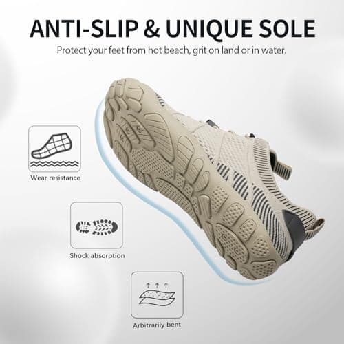 Barefoot Shoes Men Women Water Shoes Wide Lightweight Walking Shoes(3027Beige， 5UK) — view 6