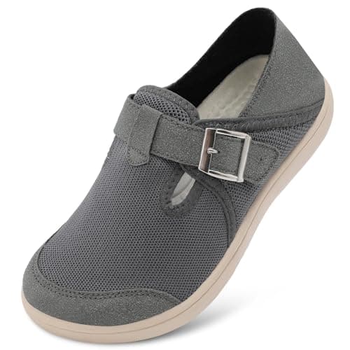 JIASUQI Barefoot Shoes Womens Wide Casual Walking Shoes Zero Drop Minimalist Sneakers with Adjustable Strap Slip on Clogs for Office Shopping Travel(Dark Grey 40,Size UK 7)
