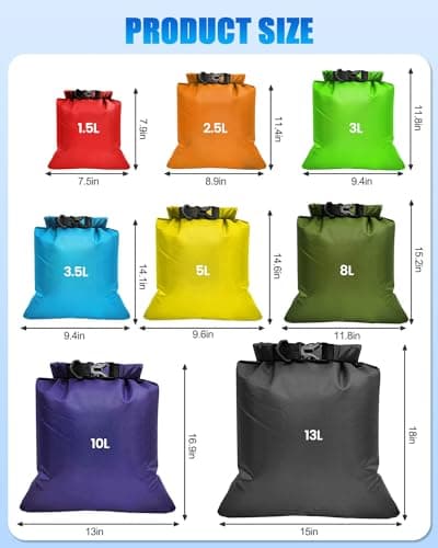 Evolpor 8-PCS Waterproof Dry Bag Set, Equipped with 12L 10L 8L 5L 3.5L 3L 2.5L 1.5L Large Capacity Tear Resistant Dry Bags, Waterproof Storage Bag for Hiking Camping Fishing Cycling (Multi Color) — view 2
