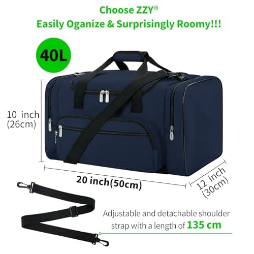 ZZY Gym Duffle Bag, 40L Sports Holdall, Navy Blue — view 4