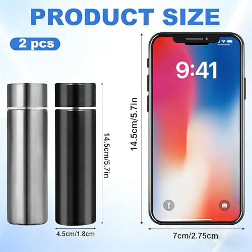 Spotzyllic 2 Pcs 150ml Small Thermos Flask, Stainless Steel Water Bottle Keeps Cold 12H/Hot 8H, Leak Proof Insulated Cup for Travel, Handbag, Gift for Couples (Black+Metallic) — view 2