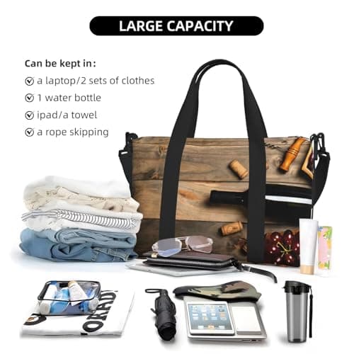 Wine Bottle Corks Grapes Travel Duffel Bag,Sports Gym Yoga Duffel Bag Weekender Overnight Totes Bag Compartment — view 4