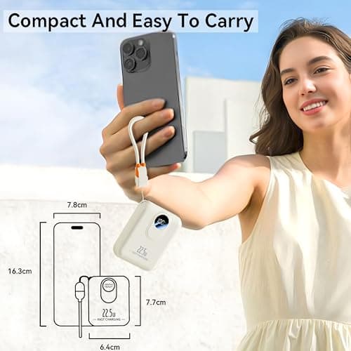 Power Bank 10000mAh, Fast Charging Portable Charger with Built-in Cables, 22.5W 4 Outputs LED Display, Small USB C Battery Pack for iPhone 16 15 14 iPad Tablets (Beige) — view 2