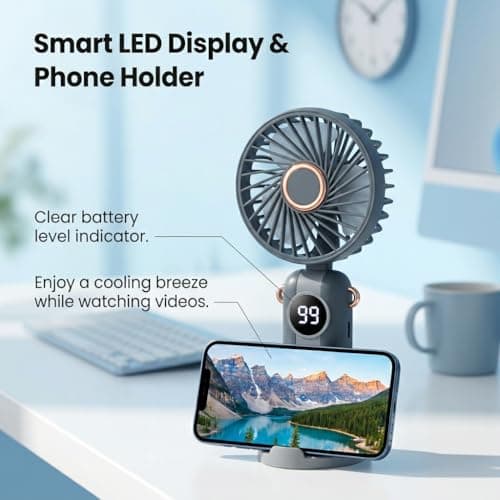 Snugcore Handheld Fan Portable Foldable Mini Fan 5 Speeds Rechargeable 1200mAh Battery 90° Adjustable Hand Held Fans, Small Personal Cooling Fans Ultra Quite for Travel Desk Use Dark Black — view 4