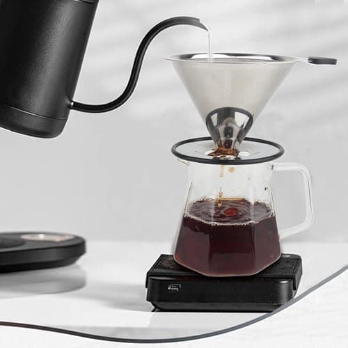 Doria Coffee Filter, Reusable Pour Over Coffee Dripper Cone, 4-Cup Stainless Steel Mesh Coffee Drip Filter with Stand, Paperless Coffee Dripper for Home, Office & Travel — view 3