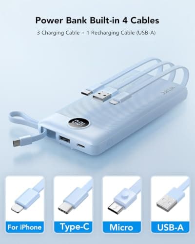 VRURC 10000mAh Power Bank With Built-in 4 Cables, Slim Portable Charger — view 2