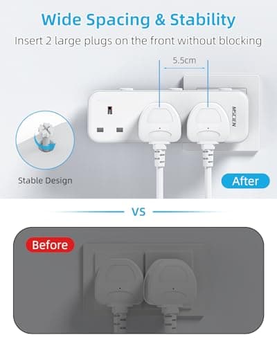 Mscien Multi Plug Extension Socket, UK Wall Socket Plug Extender with 315 Degree Rotating Design for Home, Office, Dorm (3 Way UK Sockets) — view 5