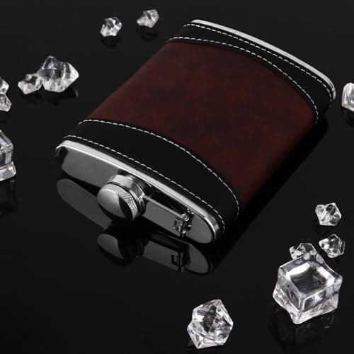8 Oz Leather-Wrapped Flask with Funnel, Leakproof Stainless Steel Flask for Whiskey, Ideal for Travel, Outdoor & Gifts — view 5