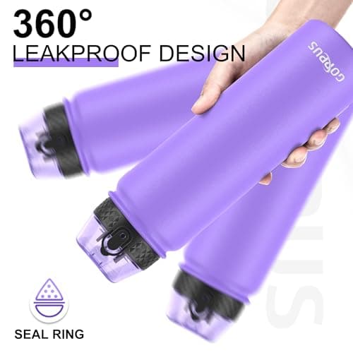 GOPPUS 1L/32oz Stainless Water Bottle with Straw Double Wall Insulated Bottles with Strap Reusable Vacuum Thermal Flask Leakproof Keep Cold Drinks Bottles with Flip Top Lid BPA Free (Purple) — view 3