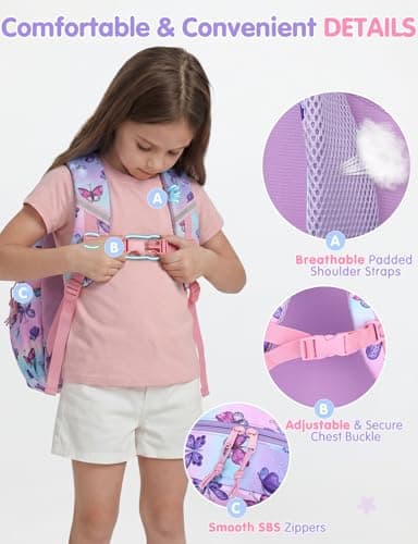 Kasgo Kids Backpack for Girls, School Bag Ages 6-9, Butterfly — view 5