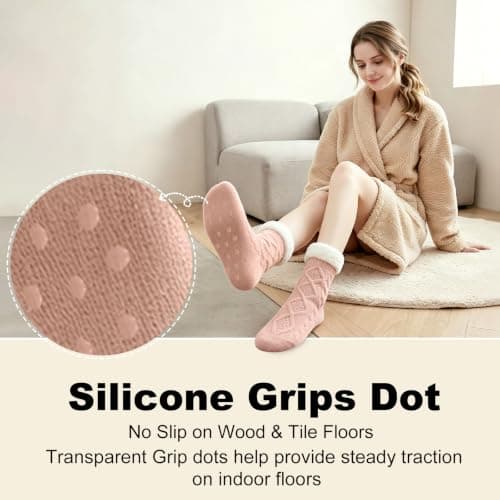 Womens Fleece Lined Slipper Socks, Non Slip Grips Warm Fluffy House Socks — view 3
