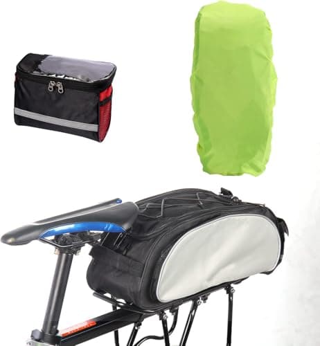 YEENAIV 3 Pcs Bike Rear Panniers Bag, Bicycle Rear Rack Waterproof Storage Luggage Bags Bike Saddle Bag, with Bicycle Handlebar Bag Sensitive Touch Screen for MTB Shoulder Bag & Waterproof Seat Cover