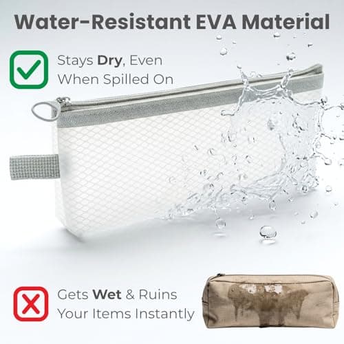 muuee EVA Mesh Pencil Case, Portable Waterproof Pencil Pouch, Eco-Friendly Clear Zipper Pen Bag for Adults & Students, Large Capacity Storage for Stationery, Toiletries, Makeup, Travel (White-Grey) — view 4