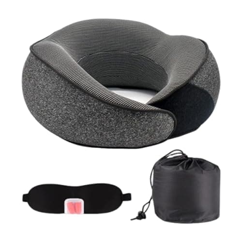 ‌Memory Foam Neck Pillow for Travel – 360° Ergonomic Support with Adjustable Strap, Magnetic T-herapy Cover & Gift Set (Eye Mask, Earplugs, Carry Bag) – Compact for Airplane/Car/Office‌(COLOR:Black)