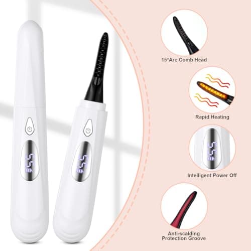 LOPHE Heated Eyelash Curler, 4-Temperature Settings with Fast Heating, USB Rechargeable Automatic Shut-Off Safety, Travel-Friendly Lash Curling Tool for Home & Travel (White-E) — view 3