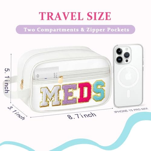 COSHAYSOO Clear MEDS Bag Travel Medicine Zipper Pouch Small Medication Drug Pills Storage Case, Preppy Cute Cruise Air Car Traveling Essentials Accessories Organizer Easter Gift for Women Teen Girls — view 2