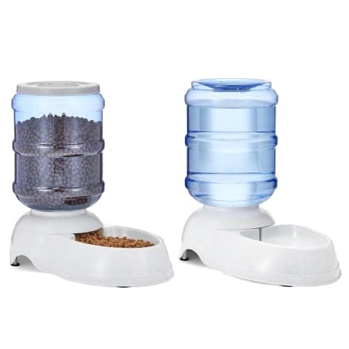 Amazon Basics Automatic Dog Cat Water Dispenser Gravity Feeder Set, Small, 6-Pound Food Capacity, 1-Gallon