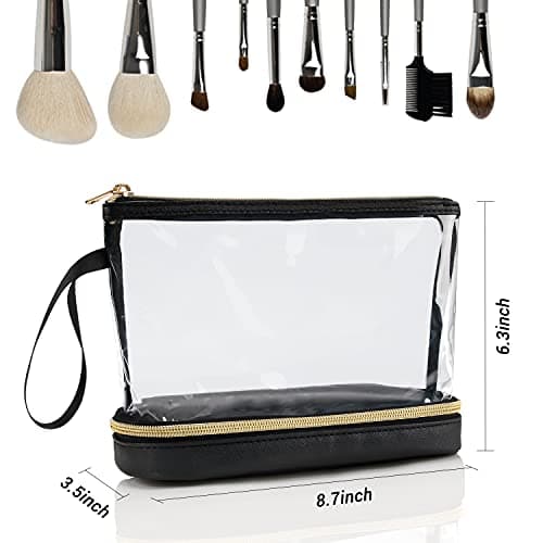 Clear Makeup Bag with Brushes Compartment Travel Toiletry Bag 2 Layer Black — view 6