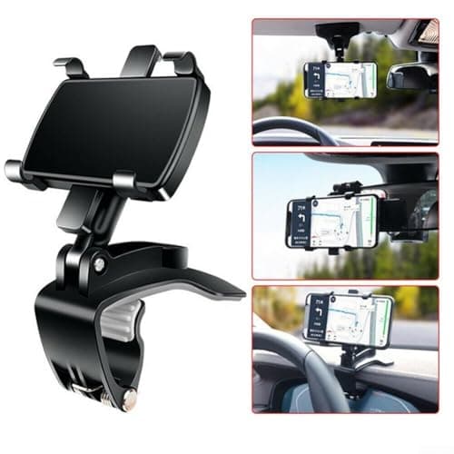 Car Dashboard Phone Holder Clamp with 360° Rotating, Curved Base Clip Mount for 3-7in Smartphones and GPS Devices, Non-Slip Soft Pad Protection, Easy One-Handed Operation in Black — view 2