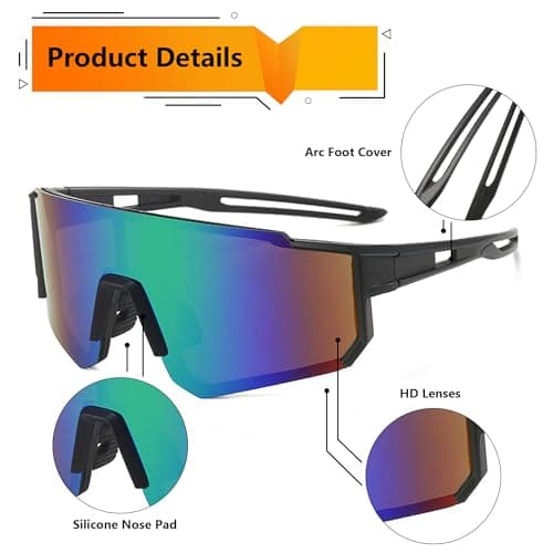 JXCTNNU Polarized Cycling Sunglasses Ski Goggles UV400 Protection Windproof Cycling Glasses Outdoor Sports Goggles Men Women with Case and Glasses Cloth for Bicycle Motorbike Hiking Ski (Black Green) — view 4