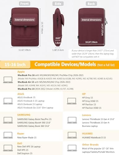 HYZUO 15-16 Inch Puffy Laptop Case Sleeve Padded Handbag, Wine Red — view 6