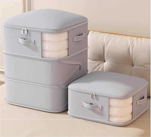 Uwenkjie Large Vacuum Storage Bags 2 Pack, grey Compression Organizer with Air Valve, 54x42x60cm Compressible to 30cm, Thick Twill Fabric for Clothes Duvets Bedding