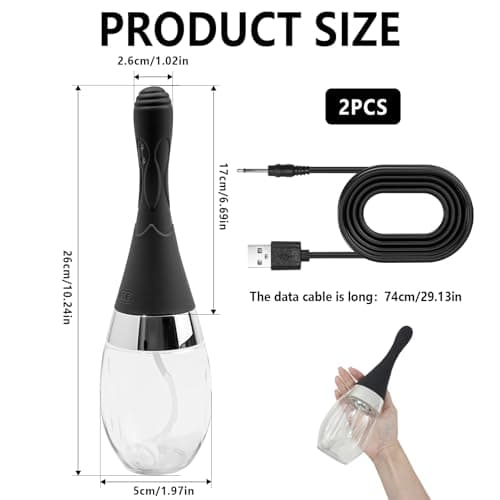 Anal Douche Automatic Enema Bulb, Rechargeable Personal Hygiene Cleaning Kit with 5 Nozzles and 3 Water Pressure Modes, Portable Deep Cleaning Device with Silicone Bottle for Home Bathroom and Travel — view 2