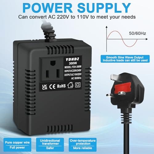 300W Step-Down Power Supply voltage converter 220V/240V to 110V/120V(UK Plug), Smart and Efficient Temperature-Protected Adapter, Suitable for WiFi, POS Machines and Power Bank — view 3