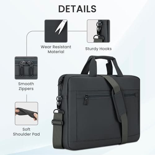 HEDUGO Laptop Bag Case 15.6 16 17 Inch Waterproof Computer Sleeve Messenger Bag with Adjustable Shoulder Strap Unisex Briefcase Carry Case for Work School Travel,Fit 15.6 to 17 Inch Laptops — view 3