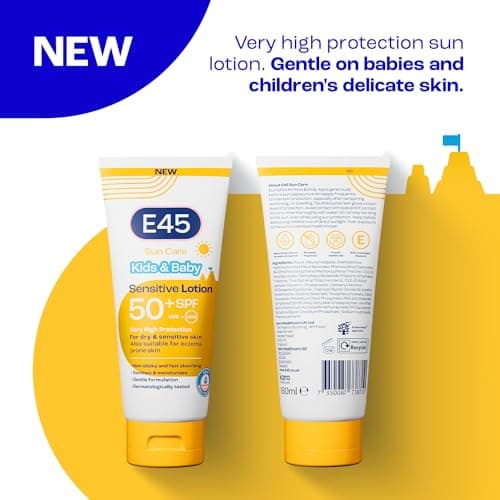 E45 Kids & Baby Sun Lotion for Sensitive Skin SPF 50+. Face & Body Gentle Sun Cream with UVA & UVB Protection with Avocado Oil. For Dry Sensitive Skin and Eczema Prone Skin -180 ml — view 2