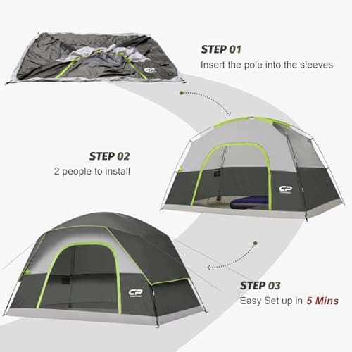 CAMPROS CP Large Family Tent for 6 People, Spacious Waterproof Camping Tent with 182 cm Standing Height, Easy Setup Dome Tent with Separate Living Space & Mesh Ventilation for Family Camping Holiday — view 6