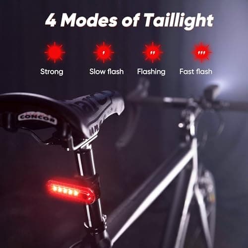 2026 New Bike Lights, Bike Headlight Front and Back, High Lumens Rechargeable Waterproof 6+4 Modes Bike Lights Sets, Super Bright Bike Torch (Matte Purple) — view 4