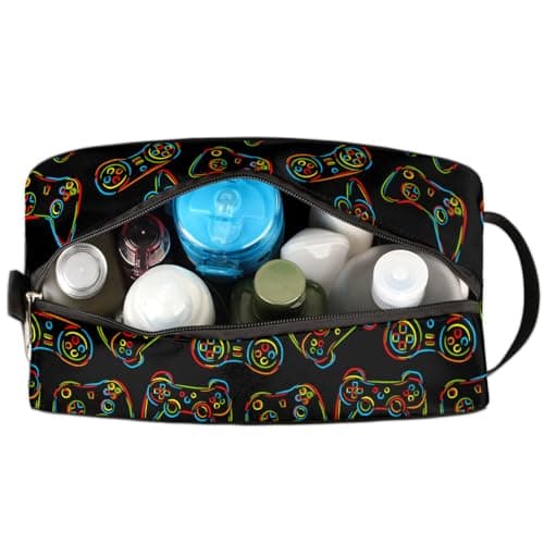 Travel Toiletry Bag for Boys Kids - Colourful Game Controller Waterproof Hanging Dopp Kit for Men, Shaving Bag with Large Capacity for Bathroom, Sports, Shower — view 5