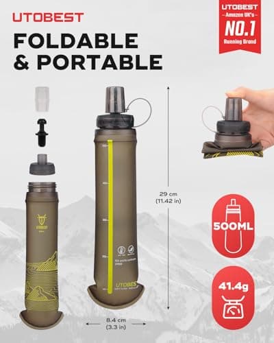 UTOBEST Soft Flask 500ml, Collapsible Running Water Bottles, Yellow — view 2
