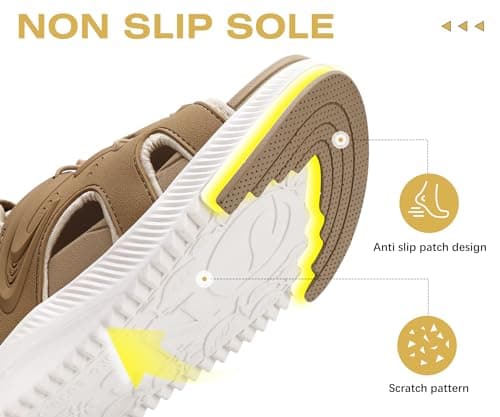 ONCAI Walking Sandals for Women, Sport Athletic Hiking Sandals With Arch Support Orthotic Outdoor Footbed for Plantar Fasciitis, Water Sandalias Mujer with Adjustable Strap Beige/White Size 5 — view 6